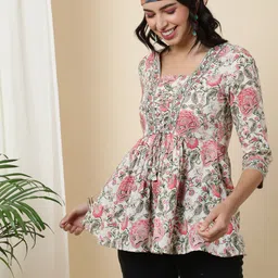 gulmohar jaipur Casual Regular Sleeves Printed Women Multicolor Top image 3