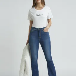 pepe jeans Women Slim High Rise Blue Jeans image 3
