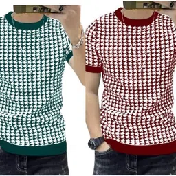 sti Pack of 2 Men Printed Round Neck Polyester Maroon, Dark Green T-Shirt-picture-22