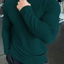 kajaru Men Self Design Round Neck Polyester Dark Green T-Shirt-picture-12