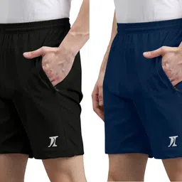 indiclub Pack of 2 Solid Men Black, Blue Casual Shorts-picture-31