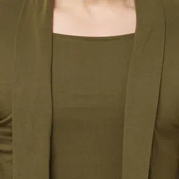 clickwell Men Asymmetric Full Sleeve Dark Green Shrug image 5