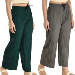 wnf exim Pack of 2 Women Flared Multicolor Crepe Trousers-picture-48
