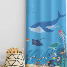 the purple tree Blue Satin 7 Ft Blackout Eyelet Aquatic Kids Curtains (Set of 2) image 5