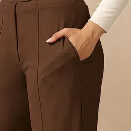 selvia Women Comfort Fit Brown Lycra Blend Trousers image 4