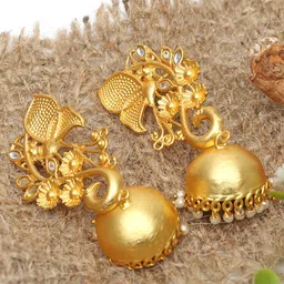 Ozanoo Brass-Plated Floral Jhumkas Earrings-picture-38
