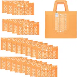 homestic Pack of 24 Smile Print Foldable Grocery/Shopping Bags For Women | Orange Pack of 24 Grocery Bags-picture-16