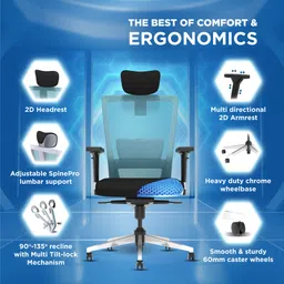 the sleep company Stylux SmartGRID Premium Ergonomic High-Back Desk Chair for Office & Home Nylon Office Executive Chair image 4