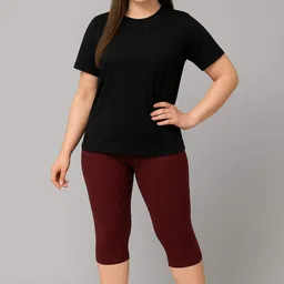 apraa & parma Women's Solid Swim Dress Set (T-shirt & Capri Bottoms) Solid Women Swim-dress Black, Maroon Swimsuit-picture-11