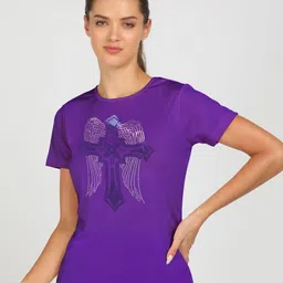 shashvi Women Printed Round Neck Polyester Purple T-Shirt-picture-15
