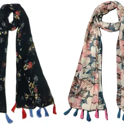 mss fashion Floral Print Chiffon Women Multicolor Scarf, Stole, Fancy Scarf-picture-27