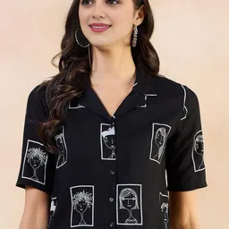 Party Regular Sleeves Printed Women Black Top-image-39