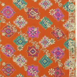 kemza Georgette Printed, Embroidered Orange Women Dupatta image 5