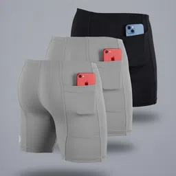 troopline Solid Men Grey, Grey, Black Tights image 1