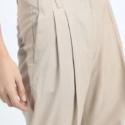 tokyo talkies Women Regular Fit Beige Cotton Blend Trousers image 4