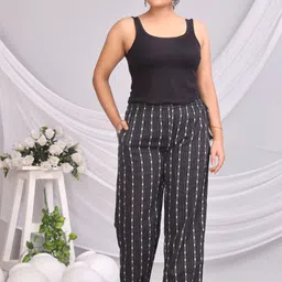 wakshi Women Regular Fit Black Cotton Blend Trousers-picture-16
