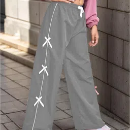 ysp fashion Pack of 2 Women Loose Fit Black, Grey Silk Blend Trousers image 4