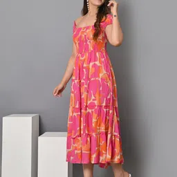 vymo Women Fit and Flare Multicolor Midi/Calf Length Dress image 3