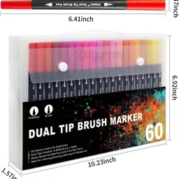 daggeron Dual Tip Brush Marker Pens, 60 Color Markers, Fine Tip and Brush Tip Art Markers image 4