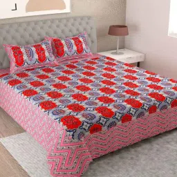 Pink Floral 144 TC Cotton King Bedsheet and 2 Pillow Cover by UniqChoice-image-95