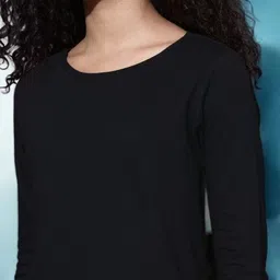 guti Women Solid Round Neck Pure Cotton Black T-Shirt image 4