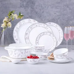 larah by borosil Pack of 37 Opalware Premia Grandeur Dinnerset for Family of 6, Crockery Set for Dining & Gifting Dinner Set image 1