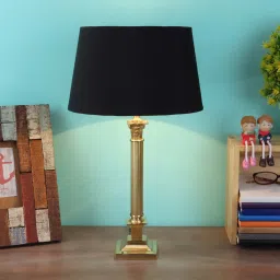 Black Fabric Shade Table Lamp With Golden Base By Foziq image 1