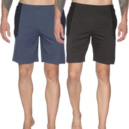 dollar Pack of 2 Color Block Men Black, Blue Regular Shorts-picture-27