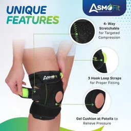 asmofit Knee Support Brace Open Patella for Arthritis Pain Relief, Ligament Injuries Knee Support image 2