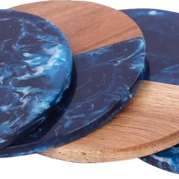 vatsu craft Round Reversible Wood, Resin Coaster Set image 2