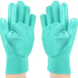 jackshow Silicone Heat Resistant Rubber Dish Washing Gloves with Wash Scrubber Wet and Dry Glove-picture-23