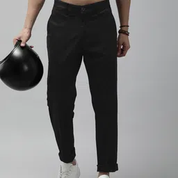roadster Men Regular Fit Black Pure Cotton Trousers-picture-11
