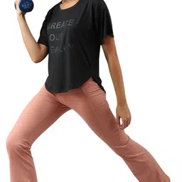 mkh Women Graphic Print Crew Neck Polyester Black T-Shirt image 5