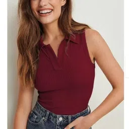 shreeramgarment Casual Sleeveless Self Design Women Maroon Top-picture-27