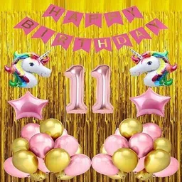 littols No 11 Rose Gold Balloons with Unicorn Party Theme Birthday Decoration Items Kit-picture-36