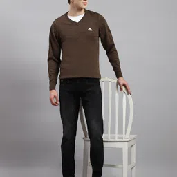 monte carlo Men Solid V Neck Brown Sweater image 5