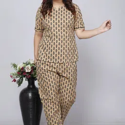 gordhan Women Night Suit Set Brown Printed-picture-10