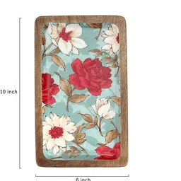 duli Serving Platter in Mango wood Flower Print for Home & Dining Table 10x6 inch Tray image 2
