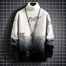 fitin outfit Men Printed High Neck Black, White Sweater image 3