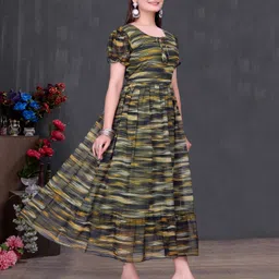 a to z cart Women Fit and Flare Green Midi/Calf Length Dress image 3