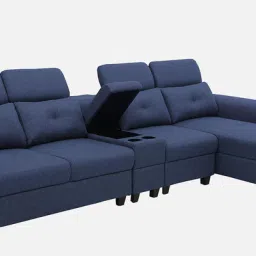 woodsworth from pepperfry Impero Fabric LHS Sectional Sofa in Navy Blue Colour with Adjustable Headrest image 4