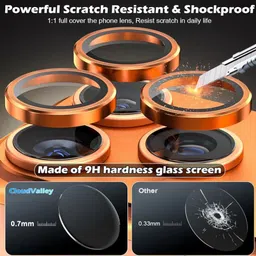MOBCART Back Camera Lens Glass Protector, Camera Lens Ring Guard Protector for iPhone 17 Pro – 360°Full Coverage, Metal Frame + Glass Camera Protector Orange image 3