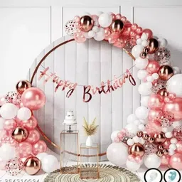 Solid 42 pc – Rose Gold and White Metallic Balloons Combo with Birthday Banner Balloon-image-58