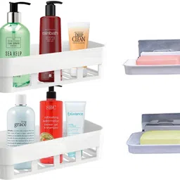 qrex Multipurpose Traditional Usefull Rack Shelf And Soap Dish with Sticker Plastic Wall Shelf-picture-10