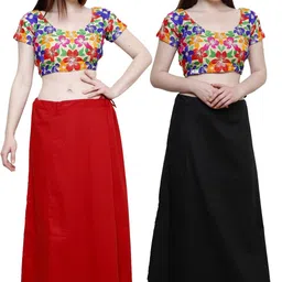 Pistaa Maroon and Black Cotton Blend Petticoat-image-0