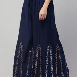 fambee Women Flared Dark Blue Viscose Rayon Trousers image 3