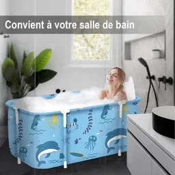 bathremedy Inflatable Bath Tub for Adults, Foldable SPA Tub for Bathroom with Drain Pipe Portable Thickened Ice Bath Tub, Insulated Adult Bathtub for Home Spa (BlueWave) Free-standing Bathtub image 2