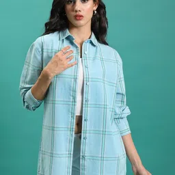 tokyo talkies Women Oversized Fit Checkered Spread Collar Casual Shirt-picture-39