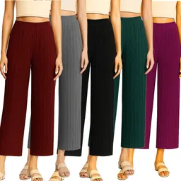 hasangarments Pack of 5 Women Regular Fit Multicolor Cotton Blend Trousers-picture-11