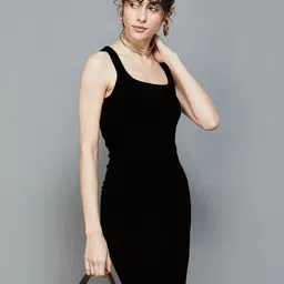 Women Bodycon Black Midi/Calf Length Dress-image-68